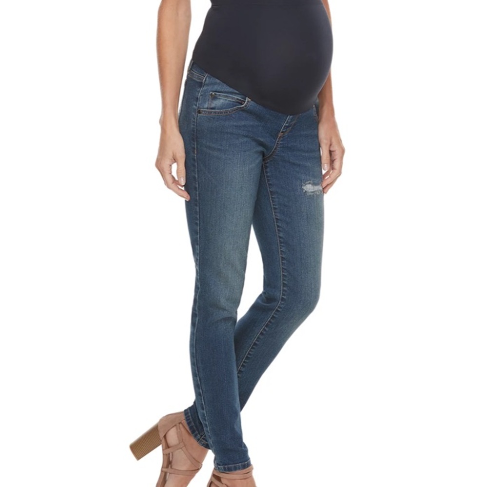 Maternity Full Over Belly Blue Dark Wash Jean Jeggings Pants